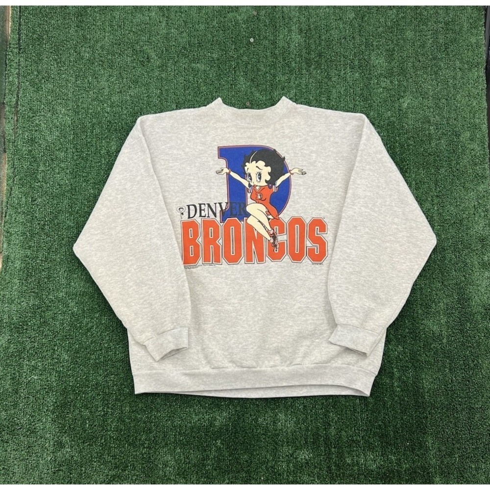 Vintage 90'S Denver Broncos Betty Boop Sweatshirt Mens size XXL Gray Orange